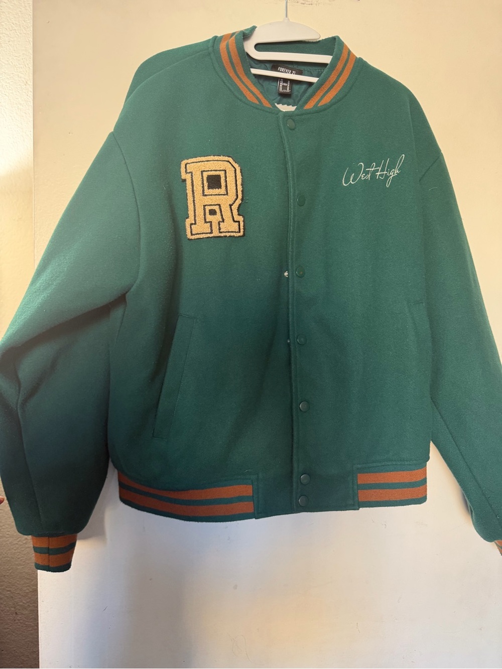 Forever 21 Men Green Varsity Bomber Jacket Letterman Jacket Size M